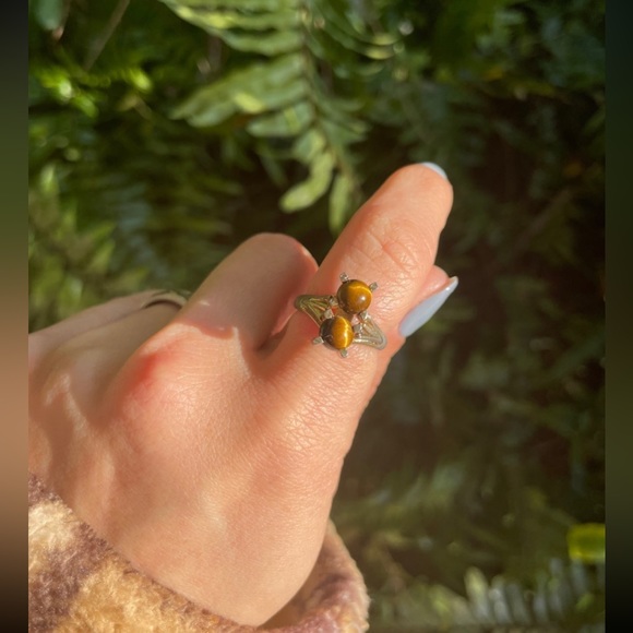 Jewelry - Sterling silver tiger eye double sphere vintage ring size 6